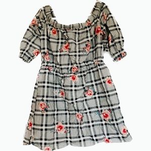 NWT floral + plaid Bardot dress